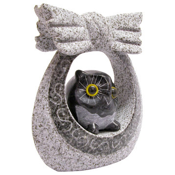 Granite Stone Owl In Basket Black