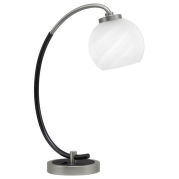 1-Light Desk Lamp, Graphite/Matte Black Finish, 5.75" White Marble Glass