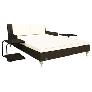 Vidaxl 2-Person Garden Sun Bed With Cushions Poly Rattan Black