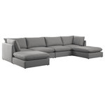 Meridian Furniture - Mackenzie Linen Textured Fabric 6-Piece Modular U-Shaped Sectional, Grey - Mix and match the pieces from the Mackenzie series to create a beautiful seating group that's perfect for the whole gang. These exceptionally crafted sofas, sectionals, and other components are meant to be put together into an infinite number of configurations based on your particular needs and space requirements. Each is upholstered from top to bottom in soft durable linen textured in your choice of colors. Attach the pieces of your choice easily thanks to the included attachment latches.