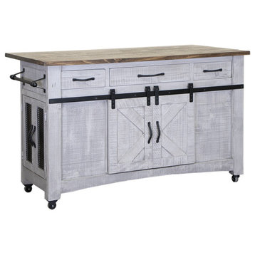 Greenview Kitchen Island Distressed Gray, Kitchen Island and Two Bar Stools