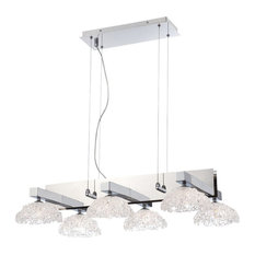 Chandelier 6 Light, 21"x5.75" Chrome Finish, Clear