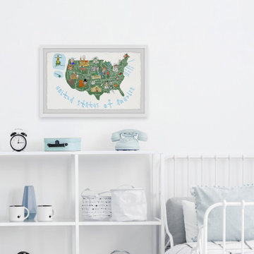 "White United States of America Map" Framed Painting Print
