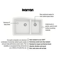 Karran Undermount Quartz 33" 60/40 Double Bowl Kitchen Sink, White