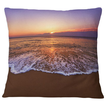 Orange Tinged Sea Waters at Sunset Beach Photo Throw Pillow, 16"x16"