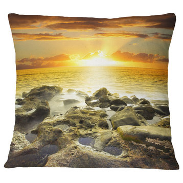 Beautiful Orange Sundown Beach Seashore Throw Pillow, 18"x18"