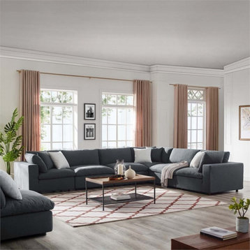 Modway Commix 6-Piece Fabric Down Filled Overstuffed Sectional Sofa Set in Gray
