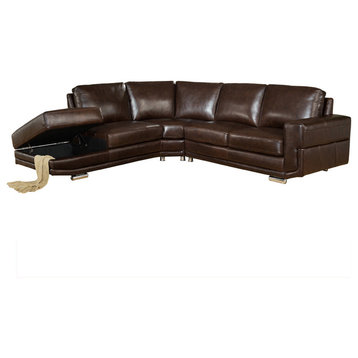 Cecile Leather Craft Sectional, Dark Brown