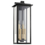 Quorum International - Westerly Large 4-Light Lantern, Textured Black - Add that classic touch to your outdoor ensemble with the Westerly outdoor series. This transitional wall-mounted lantern features four 25W candelabra base light sources. This versatile design boasts a Noir finish with interchangeable Aged Brass, Noir, and Satin Nickel sleeves that offer a bit of customization. The backplate sports the same outstanding finish for a cohesive look. With a complimentary four-pane, clear glass enclosure that provides a warm ambient glow. Wet listed to provide your covered porch or patio with an updated look and functional beauty.