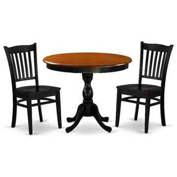 AMGR3-BCH-W - Dining Table and 2 Dining Room Chairs - Black Finish