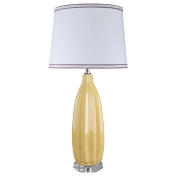 40046-2, 32 1/2" High Ceramic Table Lamp, Daffodil Yellow With Crystal Base