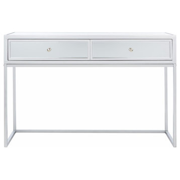 Elegant Modern Desk, Glam Mirrored Design With 2 Storage Drawers & Round Knobs