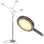 Brightech - Brightech Orion 5 - Super Bright, Modern LED Arc Lamp, Satin Nickel - LARGE, MODERN LED POLE LAMP WITH ARCHING ARMS EARNS COMPLIMENTS & SUITS VARIOUS DECOR THEMES - The contemporary Brightech Orion 5 is a multi-head conversation starter that earns visitors' admiration. Match it to modern, urban, minimalist, and contemporary living rooms, bedrooms, and offices. Use it to light large rooms with a lamp that has a presence.