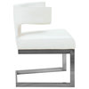 The Eve Dining Chair, White Vegan Leather, Rich Chrome Metal Base