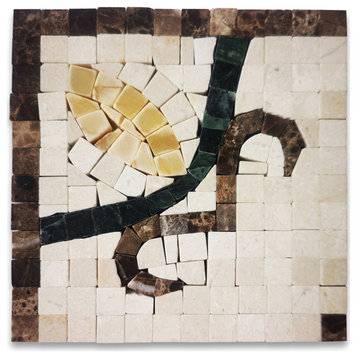Bougainvillea Gold 4.7x4.7 Marble Mosaic Border Corner Tile Polished, 1 piece