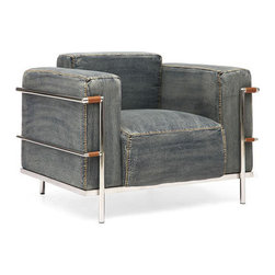 Denim Arm Chair with Chrome Accent - Products