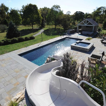 Rectangle salt water inground pool with Waterslide and Pavilion