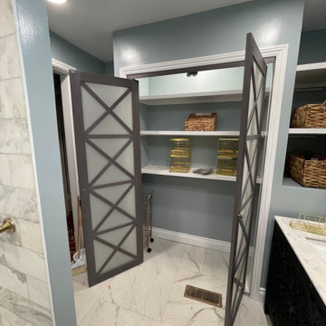Master Bathroom, Blues, Golds and whites