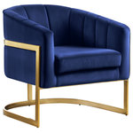 Meridian Furniture - Carter Velvet Upholstered Accent Chair, Navy - Offer your favorite guest a seat in the modern elegance of the Carter Velvet Accent Chair. The rich velvet padding of this armchair provides a plush spot to relax, while its gold-finished legs offer a stunning detail. Push the boundaries of traditional design with a piece that is ready for the modern home, like the Carter.