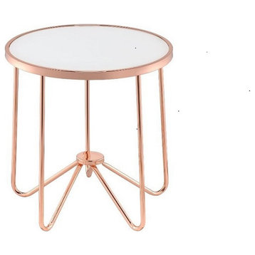 22" Rose Gold And Clear Glass Round End Table