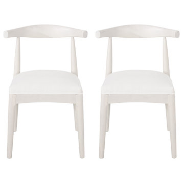 Covey Mid Century Modern Fabric Upholstered Wood Dining Chairs, Set of 2, Off White Linen/Bleached Wood, 100% Polyester/Rubber Wood