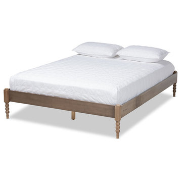 Cielle French Bohemian Weathered Gray Oak Wood Full Size Platform Bed Frame