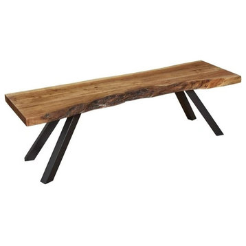 Rustic Modern Accent Bench, Angled Legs With Natural Patterned Acacia Wood Seat