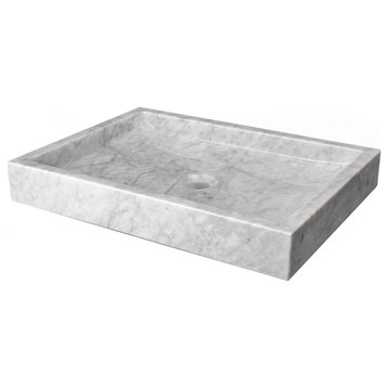 Modern Natural Stone Rectangular Bathroom Vessel Sink, 22"x16", White Carrara Ma