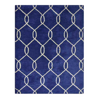 Multi Level Loop Pile Trellis Modern Oriental Area Rug Wool Hand