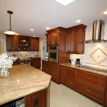 Morris Plains NJ Transitional Kitchen Triangle Island w-seating - Medium Cherry