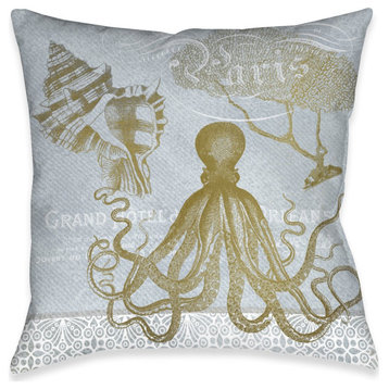 Azure Coastal Octopus Outdoor Pillow, 18"x18"