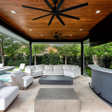 Custom Poolside Freestanding Arbor with Retractable Screens & Outdoor Kitchen