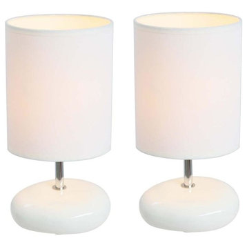 Simple Designs Stonies Small Stone Look Table Bedside Lamps , 2-Pack Set, White