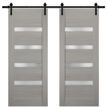 Double Barn Door 60 x 80, Quadro 4113 Grey Frosted Glass, 13' Rail