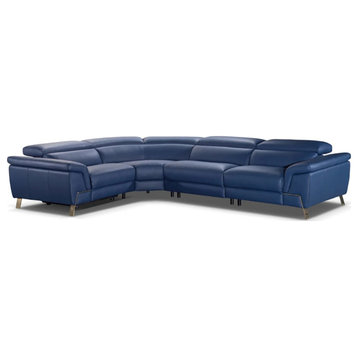 Zenia Italian Modern Blue Leather Sectional Sofa With Recliner