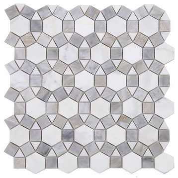 Mosaic Tile Calacatta Marble Circular Shape, Dusk Night