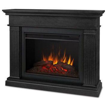 Bowery Hill Contemporary Wood Grand Electric Fireplace in Black