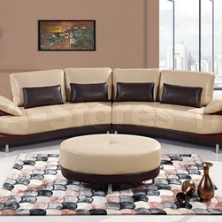 Light Brown and Dark Brown Bonded Leather 2 PC Sectional Set with Ottoman - Sectional Sofas