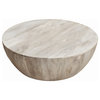 Distressed Mango Wood Coffee Table In Round Shape, Washed Light Brown