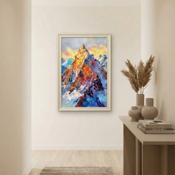 Bright Organic Modern Hallway with Vibrant Mountain Landscape Art