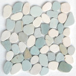 Tilesbay - White & Green Mix Natural 12X12 Interlocking Indonesia Pebble Tile, 20 Sheets - Personalize the rooms in your home with our pebble stone decoratives. Natural stone has a unique look and with many styles to choose from, we're sure to have that special touch you're looking for.