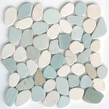 White & Green Mix Natural 12X12 Interlocking Indonesia Pebble Tile, 20 Sheets