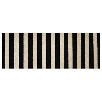2' x 6' Black and Tan Wide Stripe Washable Runner Rug
