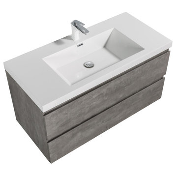 ALma-Angela Cement Grey Wall Mount Vanity With Sink, Grey, 42"