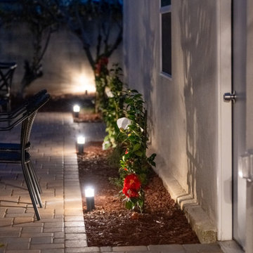 Modern Garden Path Lighting Along Paver Walkway | Manhattan Beach Backyard Desig