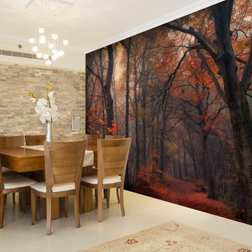 Decorative Forest Wall Mural in Dining Room
