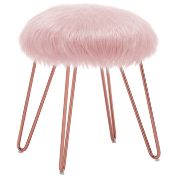 Fluffy Faux Fur Hairpin Legs Vanity Stool, Pink