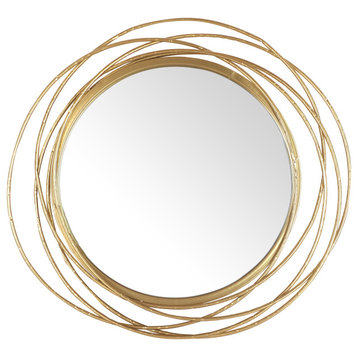 27.5" DIA Round Wall Mirror Gold Modern Metal Circle Wire Rings Wall Decor