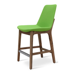 Eiffel Wood Stool Counter Base- American Walnut- Pistachio Camira Wool - Bar Stools And Counter Stools