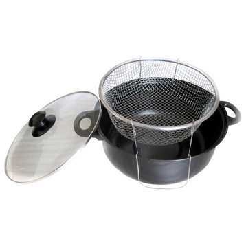 Gourmet Chef Non Stick Deep Fryer With Frying Basket and Glass Cover, 4.5 Qt